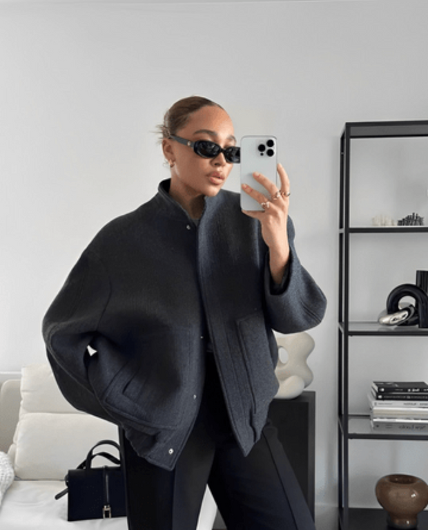 Black Wool Coat for Women, Oversized Wool Blend Jacket with Dropped Shoulders, Warm Winter Outerwear