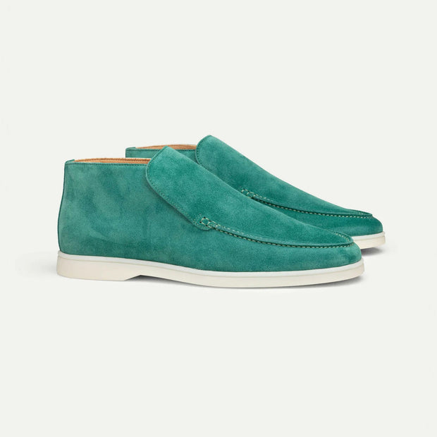 Brown Suede Slip-On Mocs with Lightweight Contrast Soles for Versatile Style