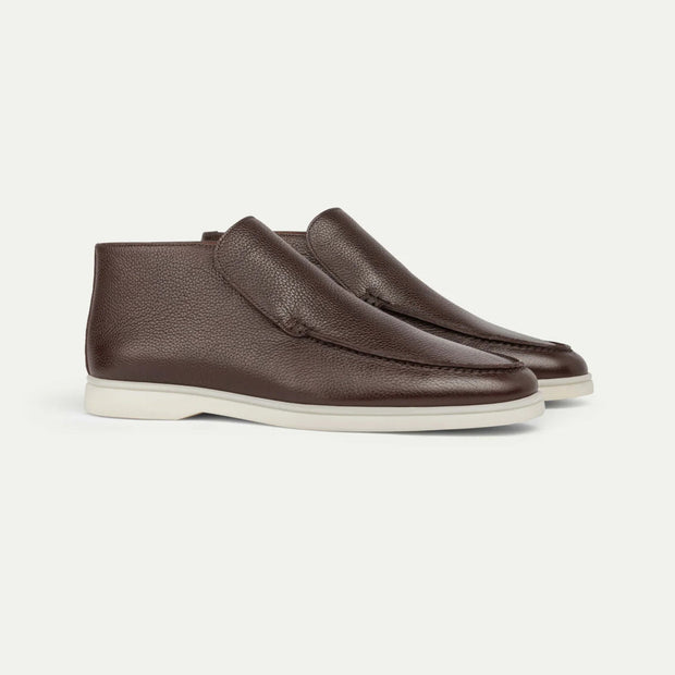 Brown Suede Slip-On Mocs with Lightweight Contrast Soles for Versatile Style