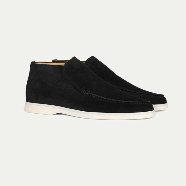Brown Suede Slip-On Mocs with Lightweight Contrast Soles for Versatile Style