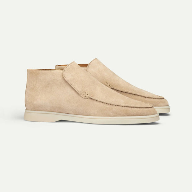 Brown Suede Slip-On Mocs with Lightweight Contrast Soles for Versatile Style