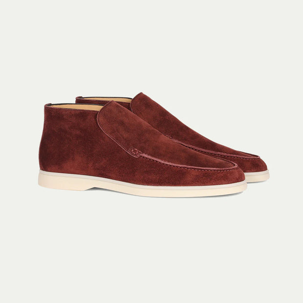 Brown Suede Slip-On Mocs with Lightweight Contrast Soles for Versatile Style