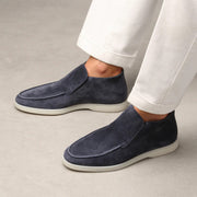 Brown Suede Slip-On Mocs with Lightweight Contrast Soles for Versatile Style