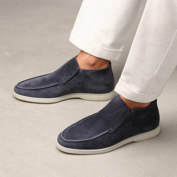 Brown Suede Slip-On Mocs with Lightweight Contrast Soles for Versatile Style