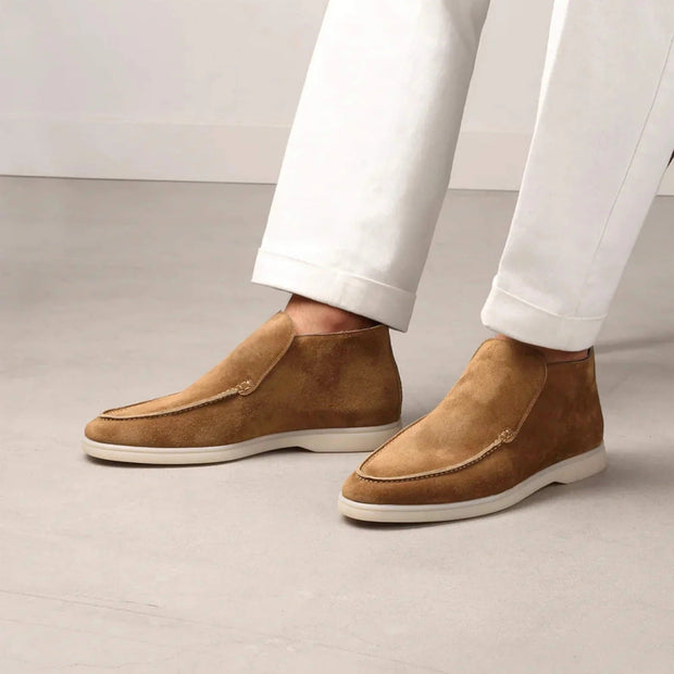 Brown Suede Slip-On Mocs with Lightweight Contrast Soles for Versatile Style