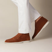 Brown Suede Slip-On Mocs with Lightweight Contrast Soles for Versatile Style