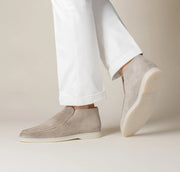 Brown Suede Slip-On Mocs with Lightweight Contrast Soles for Versatile Style