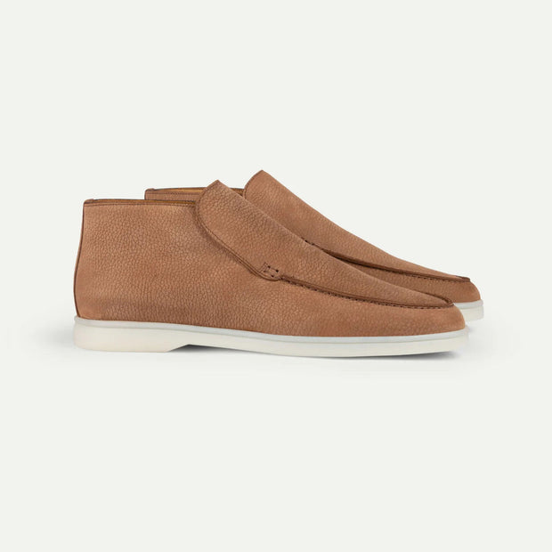 Brown Suede Slip-On Mocs with Lightweight Contrast Soles for Versatile Style