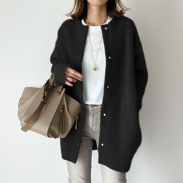 Brushed Wool Women's Cardigan with Snap Closures – Elegant Layering Piece for All Occasions