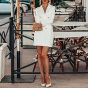 Chic Blazer Mini Dress with Double-Breasted Front and Flap Pockets – Perfect for Cold Weather-Cramta