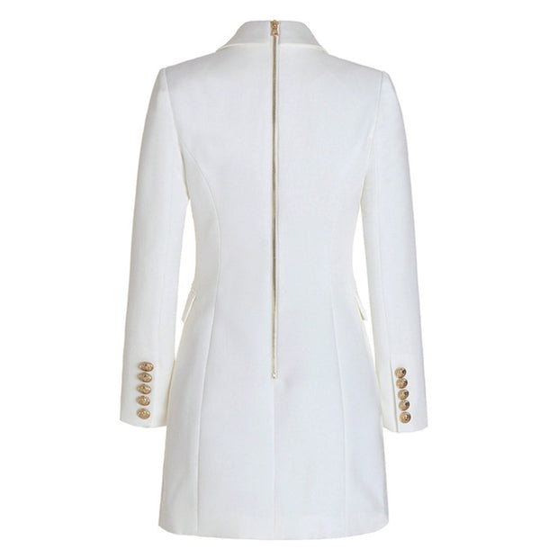 Chic Blazer Mini Dress with Double-Breasted Front and Flap Pockets – Perfect for Cold Weather-Cramta