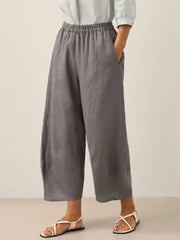 Classic Ankle Pants for Women - 100% Linen, Relaxed Fit with Elastic Waist