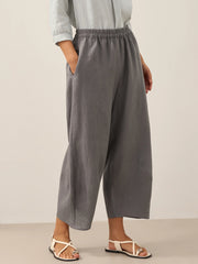 Classic Ankle Pants for Women - 100% Linen, Relaxed Fit with Elastic Waist