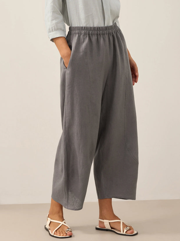 Classic Ankle Pants for Women - 100% Linen, Relaxed Fit with Elastic Waist