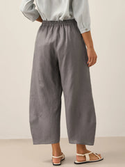 Classic Ankle Pants for Women - 100% Linen, Relaxed Fit with Elastic Waist