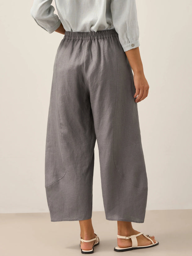 Classic Ankle Pants for Women - 100% Linen, Relaxed Fit with Elastic Waist