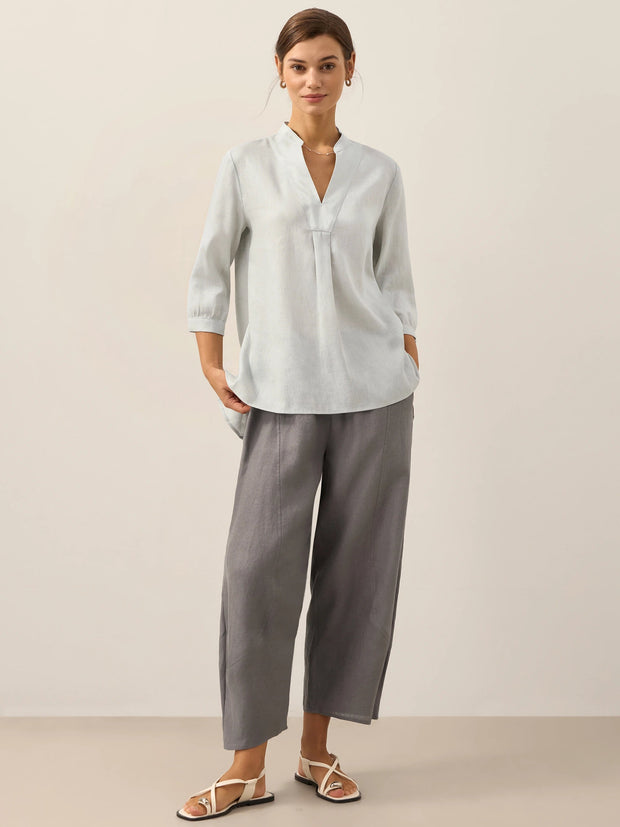 Classic Ankle Pants for Women - 100% Linen, Relaxed Fit with Elastic Waist