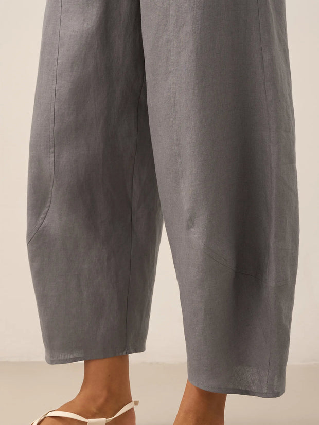 Classic Ankle Pants for Women - 100% Linen, Relaxed Fit with Elastic Waist
