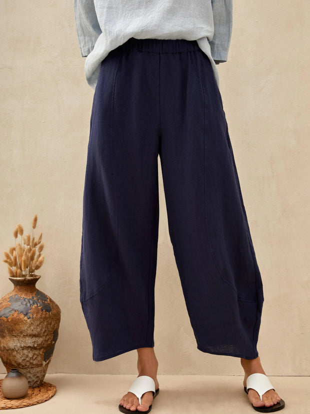 Classic Ankle Pants for Women - 100% Linen, Relaxed Fit with Elastic Waist