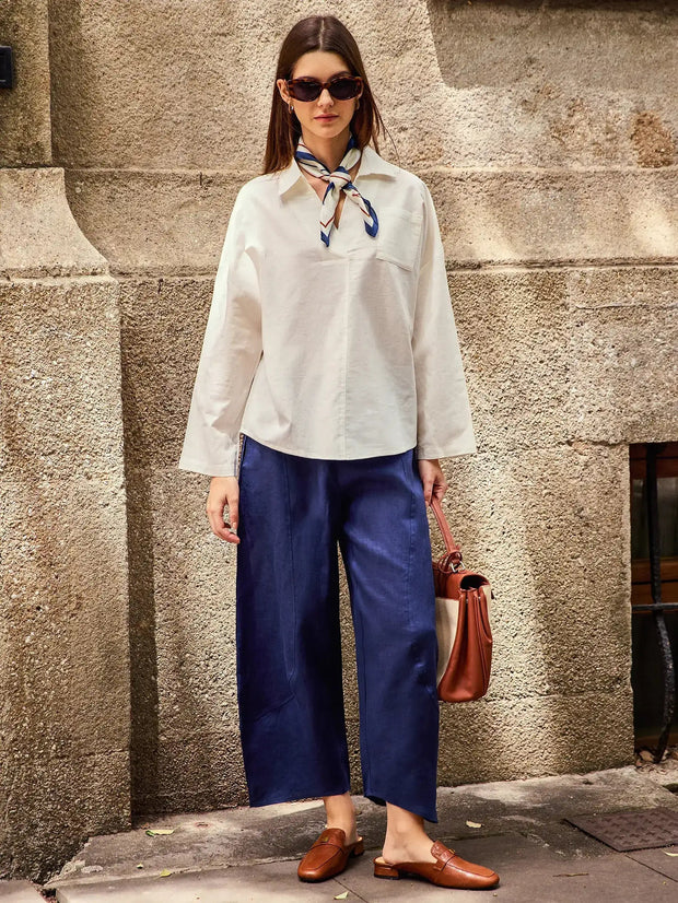 Classic Ankle Pants for Women - 100% Linen, Relaxed Fit with Elastic Waist