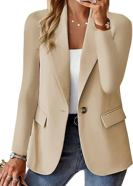 Classic Tailored Womens Blazer with Single-Button Closure - Elegant Fit and Functional Pockets