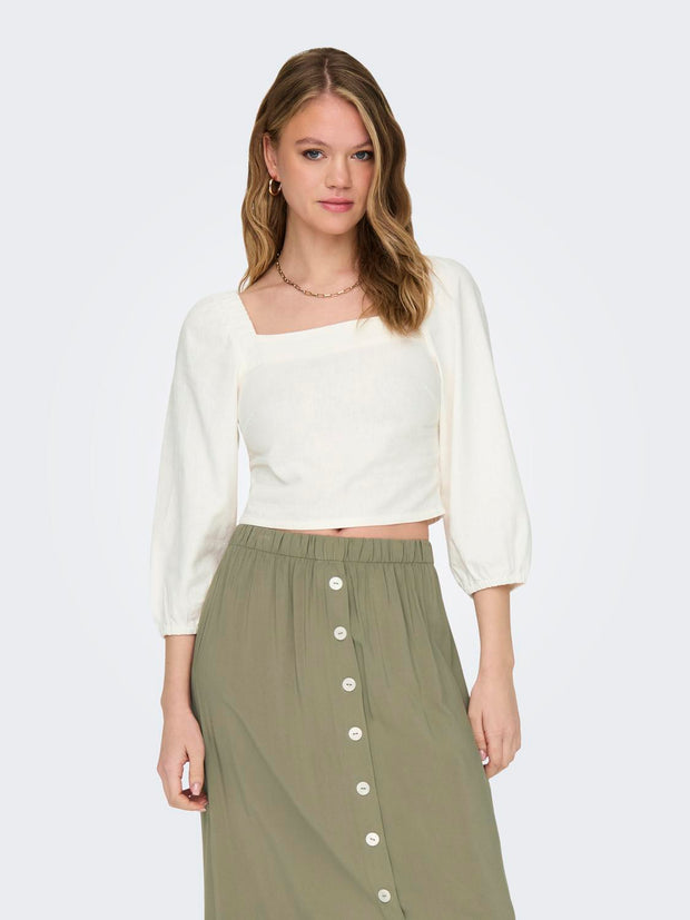 Cream Linen Smock Top - Lightweight Women's Blouse Ideal for Summer, Relaxed Fit Summer Tops for Women