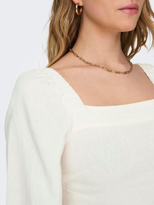 Cream Linen Smock Top - Lightweight Women's Blouse Ideal for Summer, Relaxed Fit Summer Tops for Women