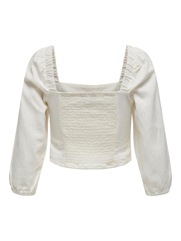Cream Linen Smock Top - Lightweight Women's Blouse Ideal for Summer, Relaxed Fit Summer Tops for Women