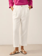 Cropped Linen Pants for Women, Relaxed Fit Lightweight Straight Leg Design - Casual Capris in Off White
