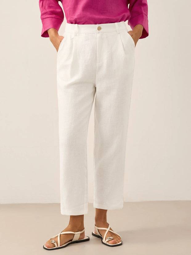 Cropped Linen Pants for Women, Relaxed Fit Lightweight Straight Leg Design - Casual Capris in Off White