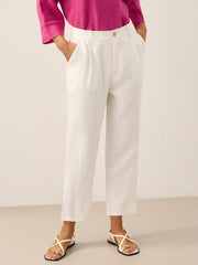 Cropped Linen Pants for Women, Relaxed Fit Lightweight Straight Leg Design - Casual Capris in Off White