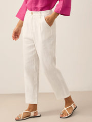 Cropped Linen Pants for Women, Relaxed Fit Lightweight Straight Leg Design - Casual Capris in Off White