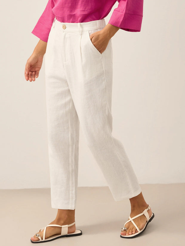 Cropped Linen Pants for Women, Relaxed Fit Lightweight Straight Leg Design - Casual Capris in Off White