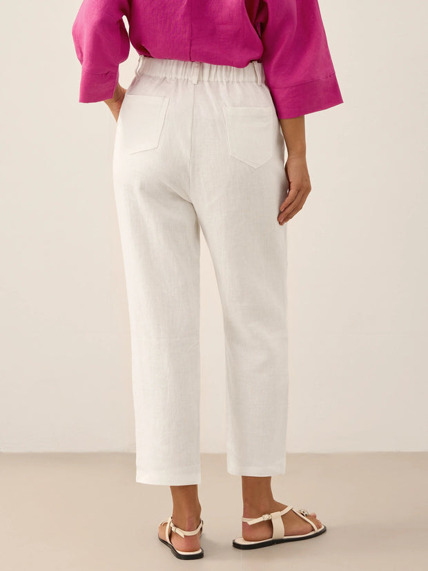 Cropped Linen Pants for Women, Relaxed Fit Lightweight Straight Leg Design - Casual Capris in Off White