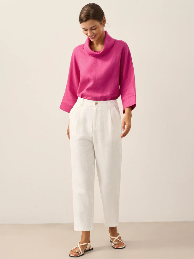 Cropped Linen Pants for Women, Relaxed Fit Lightweight Straight Leg Design - Casual Capris in Off White