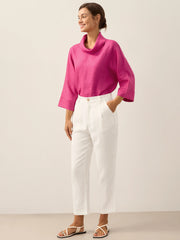 Cropped Linen Pants for Women, Relaxed Fit Lightweight Straight Leg Design - Casual Capris in Off White