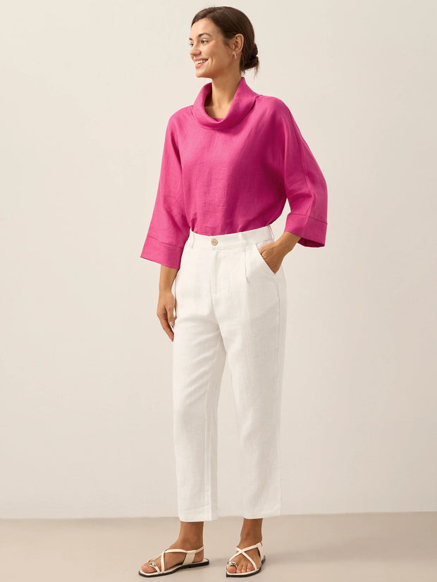 Cropped Linen Pants for Women, Relaxed Fit Lightweight Straight Leg Design - Casual Capris in Off White