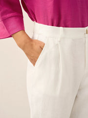 Cropped Linen Pants for Women, Relaxed Fit Lightweight Straight Leg Design - Casual Capris in Off White
