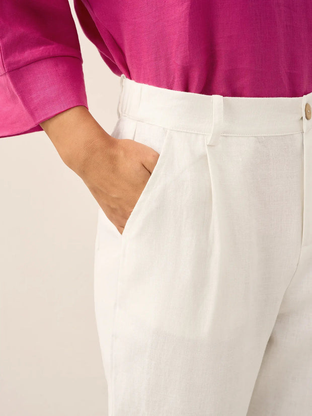 Cropped Linen Pants for Women, Relaxed Fit Lightweight Straight Leg Design - Casual Capris in Off White
