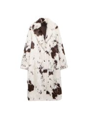 Dallas Faux Fur Cow Print Coat – Cozy Longline Jacket for Bold Fashion Statements