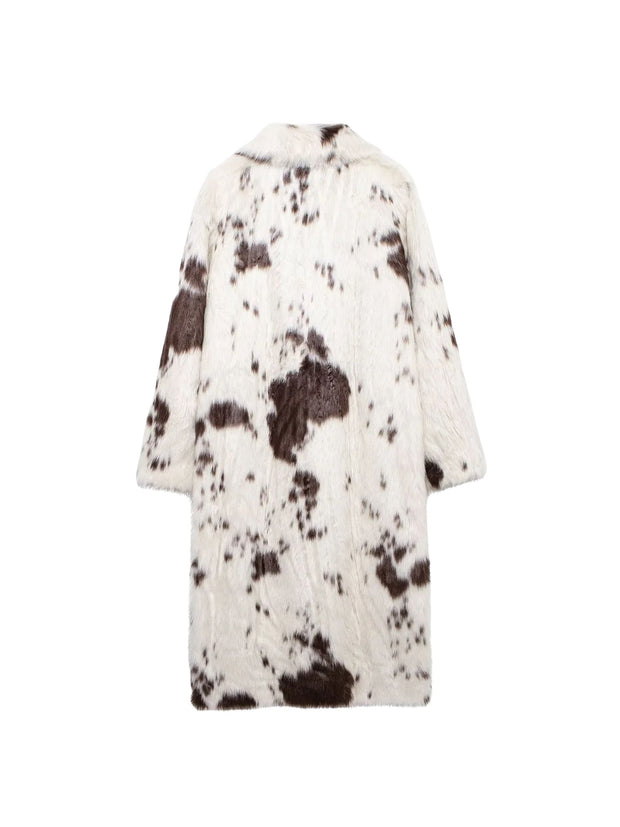 Dallas Faux Fur Cow Print Coat – Cozy Longline Jacket for Bold Fashion Statements