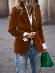Deep Emerald Velvet Blazer with Gold Button Accents – Elegant Tailored Fit for Women