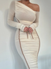 Diagonal Collar Dress in 100% Polyester with Slight Stretch – Elegant and Comfortable Fit-Cramta