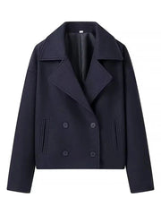 Double Breasted Cropped Women's Coat with Classic Lapels – Versatile Layer for Casual and Formal Style