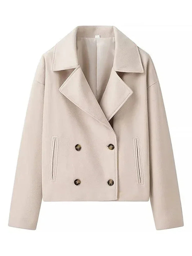 Double Breasted Cropped Women's Coat with Classic Lapels – Versatile Layer for Casual and Formal Style
