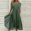 Elegant A-Line Women's Gown with Lace Embroidery and Sheer Sleeves – Formal Evening Dress for Special Occasions-Cramta