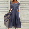 Elegant A-Line Women's Gown with Lace Embroidery and Sheer Sleeves – Formal Evening Dress for Special Occasions-Cramta