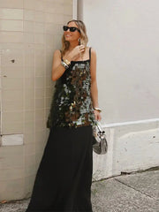 Elegant Anna Sequin Dress for Women – Polyester with Slight Stretch, Available in Multiple Sizes-Cramta