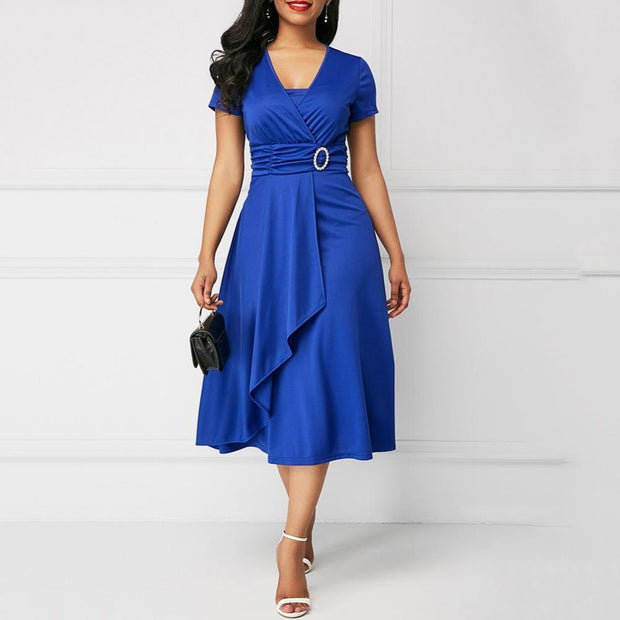 Elegant Asymmetric Long Dress for Women in High-Quality Polyester – Versatile Ladies Dress for Any Occasion-Cramta