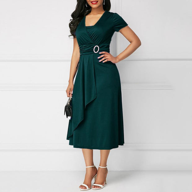 Elegant Asymmetric Long Dress for Women in High-Quality Polyester – Versatile Ladies Dress for Any Occasion-Cramta